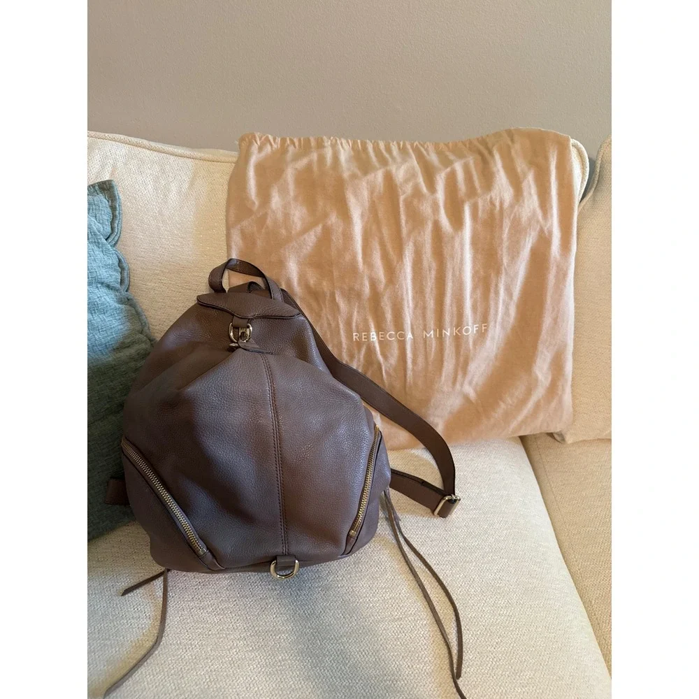 Rebecca Minkoff Julian Backpack Taupe Pebbled Leather Gold Hardware Dust Bag